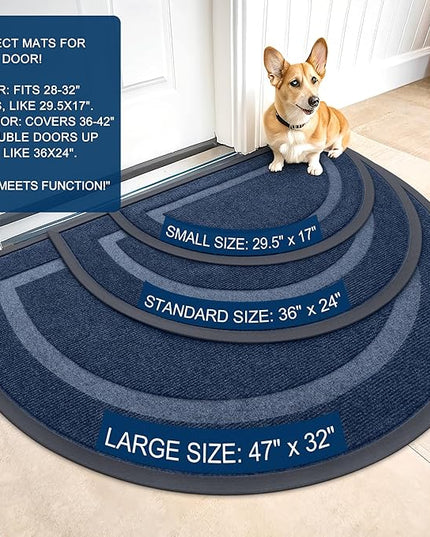 OLANLY Half Circle Door Mat Indoor Outdoor Entrance Welcome, Waterproof All-Season, All-Weather Doormat, Sturdy Natural Rubber, Low Profile, Easy Clean Patio Porch Entryway Mat, 71x47, Blue