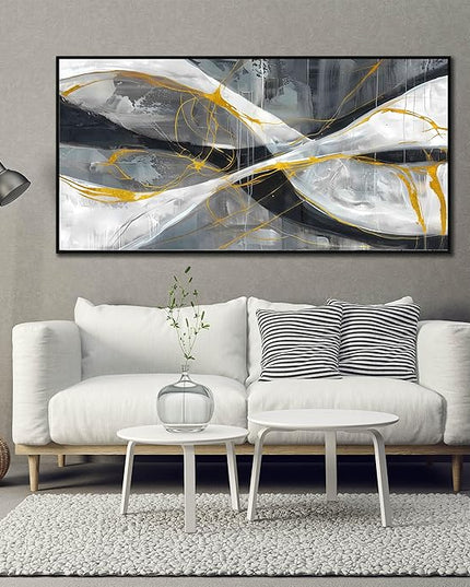 Ouzzlie Abstract Wall Art Grey Wall Decor for Living Room Large Canvas Art Picture Gold Artwork 29" x 59"