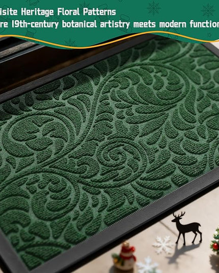 Yimobra Door Mat Outside Entrance 29.5x17, Waterproof Sturdy Outdoor Mats for Front Door, Heavy Duty Non-Slip Doormat for Garage Patio Entryway Indoor, Easy Clean, Green