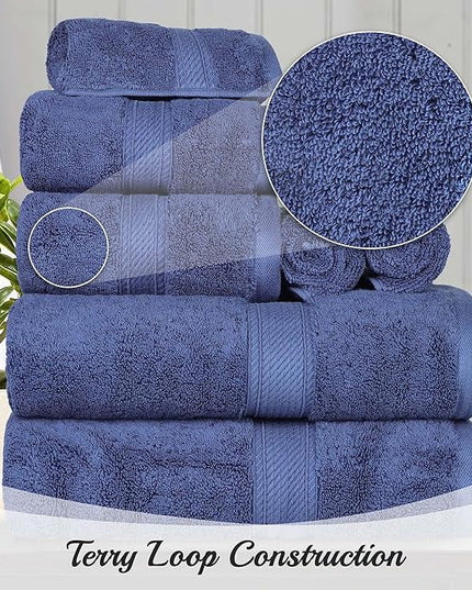 Superior Egyptian Cotton Pile 9 Piece Towel Set, Includes 3 Bath, 3 Hand, 3 Face Towels/Washcloths, Ultra Soft Luxury Towels, Thick Plush Essentials, Guest Bath, Spa, Hotel Bathroom, Navy Blue