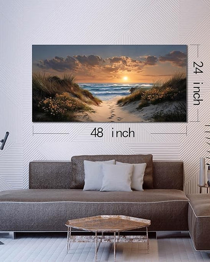 Sunset Canvas Wall Art Brown Wall Decor Seascape Art Print Landscape Wall Decorations Large Blue Picture 24" x 48" Coastal Artwork for Living Room Bedroom Office
