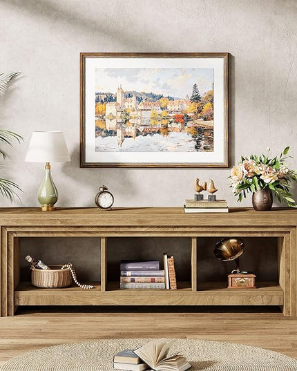 Tribesigns 63" TV Stand for TVs Up to 75 Inches, Farmhouse Entertainment Center with Open Storage, Media Console for Living Room, Oak