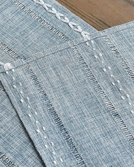 Artoid Mode Dusty Blue Cotton Linen Table Runner, Seasonal Rustic Embroidered Hollow Kitchen Dining Table Decoration for Home Party Decor 13x108 Inch