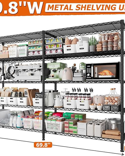 REIBII 1600LBS Storage Shelves 69.8''W Metal Shelving 5 Tier Wire Shelving Unit,Pantry Shelves Kitchen Shelves Adjustable Wire Commercial Shelf for Garage Storage Shelves, 69.8" Wx15.8 Dx72.4 H, Black