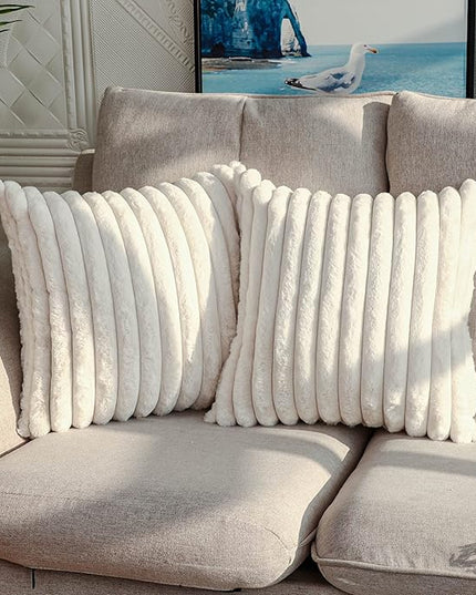 DEELAND Pack of 2,Double-Sided Faux Fur Plush Decorative Throw Pillow Covers Fuzzy Striped Soft Pillowcase Cushion Covers for Sofa Couch Bedroom