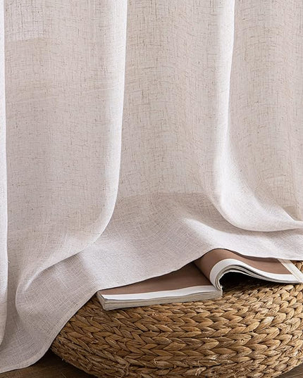 MIULEE Natural White Linen Curtains 94 Inch Length 2 Panels for Bedroom Living Room, Soft Thick Linen Textured Window Drapes Semi Sheer Light Filtering Back Tab Rod Pocket Burlap Look Decor