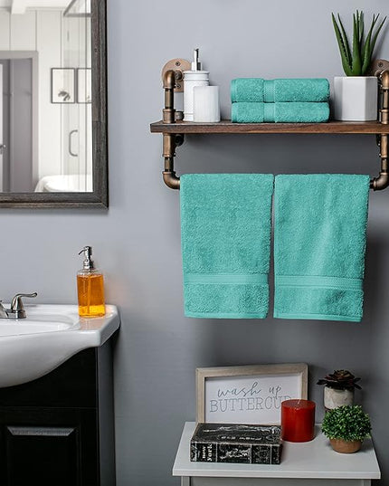 Superior Egyptian Cotton Pile Hand Towel Set of 4, Ultra Soft Luxury Towels, Thick Plush Essentials, Absorbent Heavyweight, Guest Bath, Hotel, Spa, Home Bathroom, Shower Basics, Turquoise