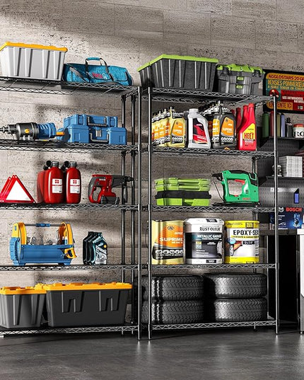 5-Tier Storage Shelves 72" H Wire Shelving with 5 Shelf Liners, 1325LBS Adjustable Metal Shelving, Heavy Duty Steel Wire Rack for Garage Commercial Pantry Kitchen, 36" W x 14" D x 72" H, Black