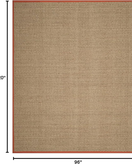 SAFAVIEH Area Rug 8x10 - Natural Fiber Collection - Large - Natural & Rust, Seagrass, Basketweave Pattern (NF114Y)