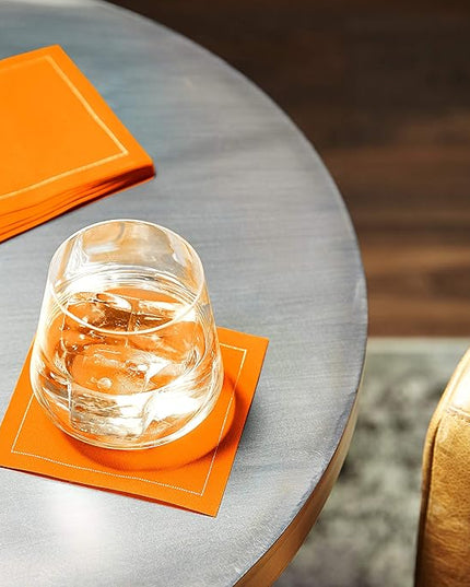 Five Star Napkins Luxury Cotton Cloth Cocktail Napkins - Bar Napkins, Party Napkins, Beverage Napkins, Events, Holiday, Wedding, Birthday, Parties - 4.5" x 4.5" - Disposable (50 x) Persimmon