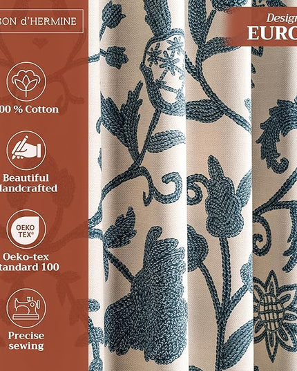 Maison d' Hermine Curtains for Living Room 100% Cotton 124 inch Length One Panel Light Filtering Curtains for Bedroom Windows with Rod and Loop Pockets (Artisan Love Norwegian Blue, 50" W x 124" L)