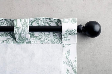 Maison d' Hermine Curtains for Living Room 100% Cotton 108 inch Length One Panel Light Filtering Toile Curtains with Rod and Loop Pockets (The Miller Antique Green (White Background), 50" W x 108" L)