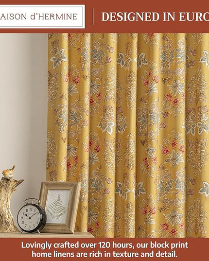 Maison d' Hermine Curtains for Living Room 100% Cotton 96 inch Length One Panel Light Filtering Curtains for Bedroom Windows with Rod and Loop Pockets Drapes (Marquise Yellow, 50" W x 96" L)