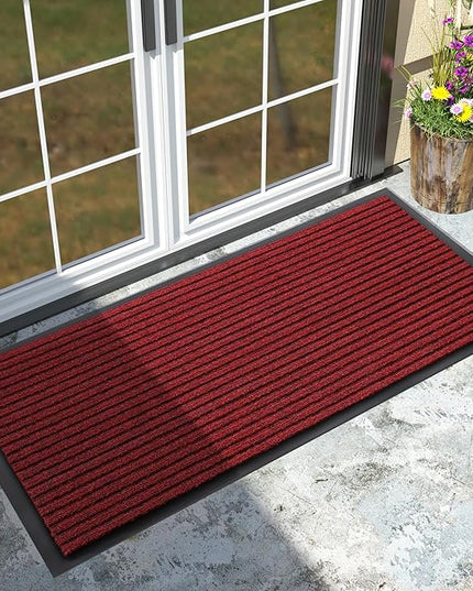 Yimobra Front Door Mat Outdoor Indoor Entrance, 100% Waterproof All-Season All Weather Doormat, Welcome Matt Outside Entry, Non Slip, Low Profile, Heavy Duty Patio Porch Floor Mats,47 x 24,Black Red