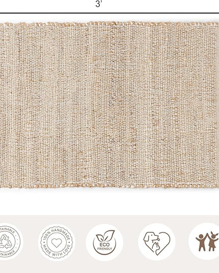 REDEARTH · Jute Cotton Area Rug - 2'x3' Rectangular Rug, Sustainable Handwoven, Non-Shedding, Soft & Durable – Reversible, Neutral Tones for Home Décor in Living Room, Dining Room, Bedroom, Set of 2