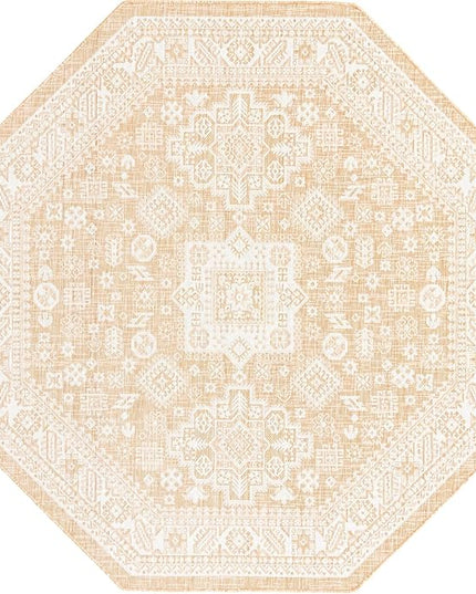 Rugs.com Outdoor Aztec Collection Rug – 8 Ft Octagon Natural Flatweave Rug Perfect for Living Rooms, Kitchens, Entryways