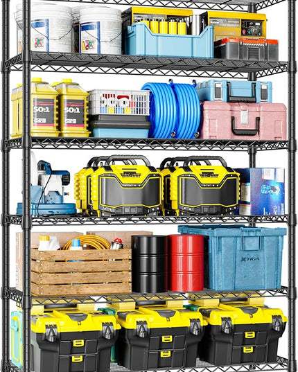 IZEUK 6-Tier Heavy Duty Metal Wire Shelving Unit, Adjustable Storage Rack Organizer for Garage, Kitchen, Office, Basement, Warehouse (Black, 17.7" D x 47.2" W x 82.7" H)