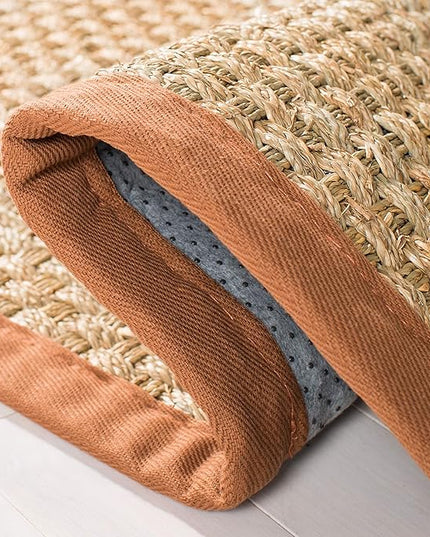 SAFAVIEH Natural Fiber Collection Runner Rug - 2'6" x 18', Natural & Brown, Seagrass, Basketweave Pattern with Border (NF114B)