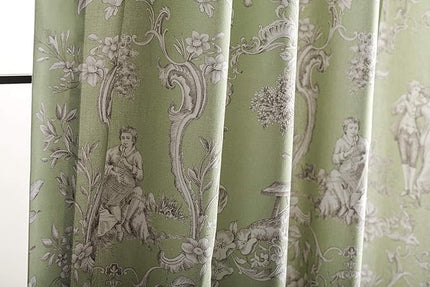 Maison d' Hermine Curtains for Living Room 100% Cotton 96 inch Length One Panel Light Filtering Toile Curtains for Bedroom Windows with Rod and Loop Pockets Drapes (Joli Jouy Green, 50" W x 96" L)