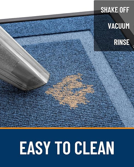 OLANLY Front Door Mat Indoor Outdoor Entrance, Waterproof All-Season, All-Weather Doormat, Sturdy Natural Rubber, Fade Resistant, Low Profile, Easy Clean Patio Porch Entryway Mat, 33x21, Light Blue