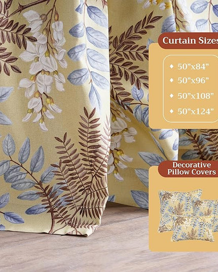 Maison d' Hermine Curtains for Living Room 100% Cotton 108 inch Length One Panel Light Filtering Curtains for Bedroom Windows with Rod and Loop Pockets Drapes (Feuillage Light Ecru, 50" W x 108" L)