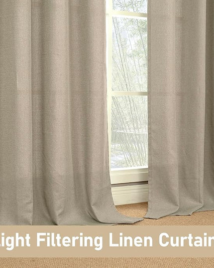 LAMIT Natural Linen Thermal Curtains for Living Room, 108 inches Grommet Thick Light Reducing Curtains Window Light Filtering Panels for Bedroom/Farmhouse, Set of 2 Panels, W52 x L108, Taupe