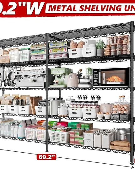 REIBII 70" W Storage Shelves Heavy Duty Load 1600LBS, Metal Shelving 5-Tier Wire Shelving Unit Metal Shelves for Storage Adjustable Shelving Rack for Pantry Kitchen 70" W*15.8" D*72.4" H, 2 Pack