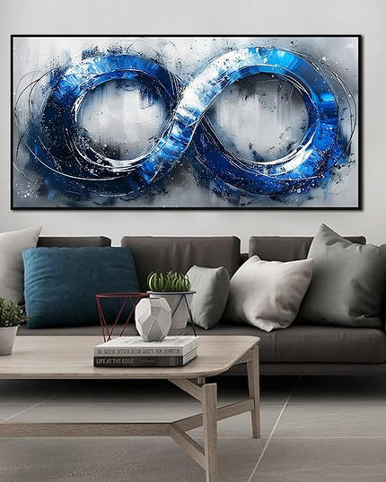 Ouzzlie Blue Picture Wall Decor for Living Room Office Abstract Canvas Wall Art Large Circle Modern Artwork Grey and White Art 29" x 59"
