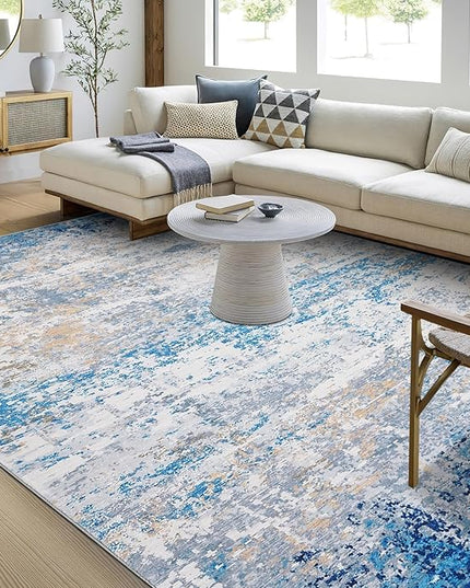 Modern Abstract Area Rug 3x5 Non Slip Non Shedding Rug Low Pile Stain Resistant for Bedroom Living Room,Blue/Grey