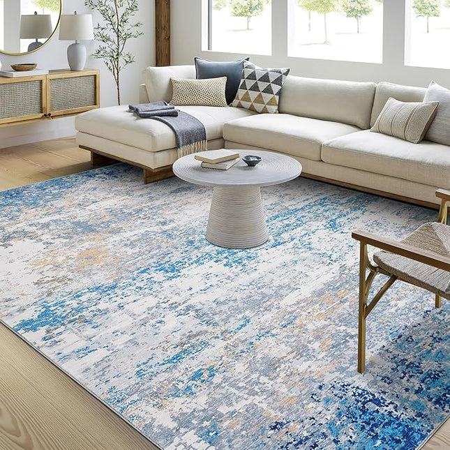 Modern Abstract Area Rug 3x5 Non Slip Non Shedding Rug Low Pile Stain Resistant for Bedroom Living Room,Blue/Grey