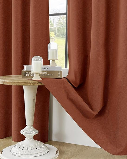 ChrisDowa 100% Blackout Terracotta Solid Curtains 90 Inches Long 2 Panels for Bedroom Living Room,Farmhouse Room Darkening Thermal Insulated Soundproof Grommet Top Window Treatment Drapes,52x90
