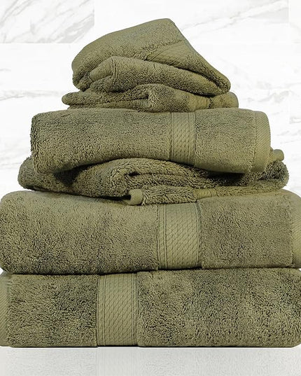 Superior Egyptian Cotton Pile 6 Piece Towel Set, Includes 2 Bath, 2 Hand, 2 Face Towels/Washcloths, Ultra Soft Luxury Towels, Thick Plush Essentials, Guest Bath, Spa, Hotel Bathroom, Forest Green