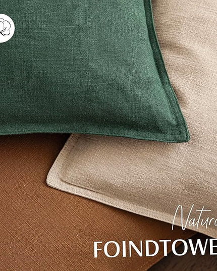 Foindtower Set of 2, Decorative Linen Soild Throw Pillow Covers Soft Accent Euro Cushion Case Farmhouse Neutral Pillowcase for Chair Couch Sofa Bedroom Living Room Home Decor 18 x 18 Inch Pine Green