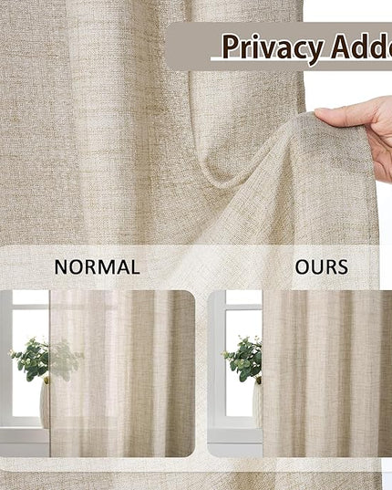 RAIN CITY Pinch Pleated Sheer Short Curtains 63 Inches Long, Light Filtering Basement Drapes for Small Window Nursery Privacy Back Tab Semi Sheer Curtains for Bedroom 2 Panels Set Beige Color 42x63