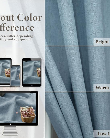 Blue Curtains 38 Inch Width for Kitchen Door 2 Panels Back Tab Rod Pocket Semi Sheer Linen Skinny Light Blue Small Curtain for Bedroom Laundry Bathroom Side Windows Country Farmhouse Wide 38x63 Length