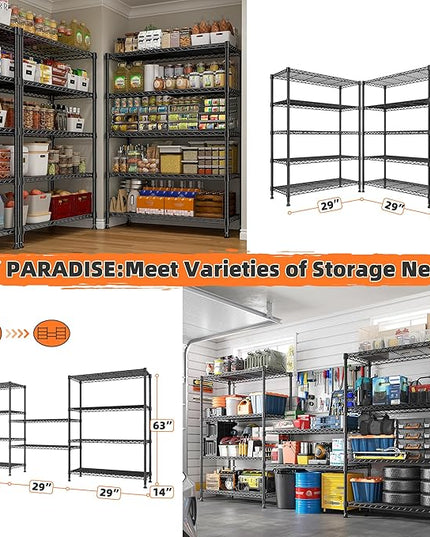 REIBII 5-Tier Wire Shelving Rack Storage Shelves Metal Shelves,1020 LBS Adjustable Heavy Duty Metal Shelving Units and Storage for Garage Pantry Bathroom 29" W X 14" D X 63" H