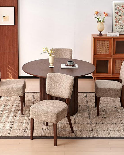 5-Piece Round Dining Table Set, Modern 47" Kitchen Table Chairs Set of 4, Upholstered Stackable Dining Room Chairs with Thick Cushion&Metal Legs for Living Room Apartment, Walnut&Light Brown