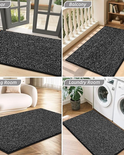 BEQHAUSE Dirt Trapper Door Mat 36" x 60", Non-Slip Washable Doormats Entrance Mat, Dirt Resistant and Absorbent Welcome Mat, Low Profile Floor Mats for Front Back Door and Entryway, Black