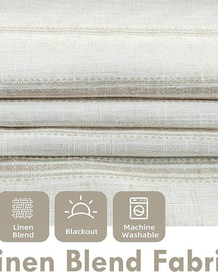 DriftAway Farmhouse Linen Blend Blackout Curtains 84 Inches Long for Bedroom Vertical Striped Printed Linen Curtains Thermal Insulated Lined Treatments for Living Room 2 Panels W52 x L84 Camel Beige