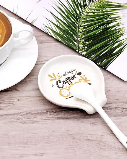 Funny Coffee Quote It's Always Coffee O'clock Ceramic Coffee Spoon Holder-Coffee Spoon Rest -Coffee Station Decor Coffee Bar Accessories-Coffee Lovers Gifts for Women and Men
