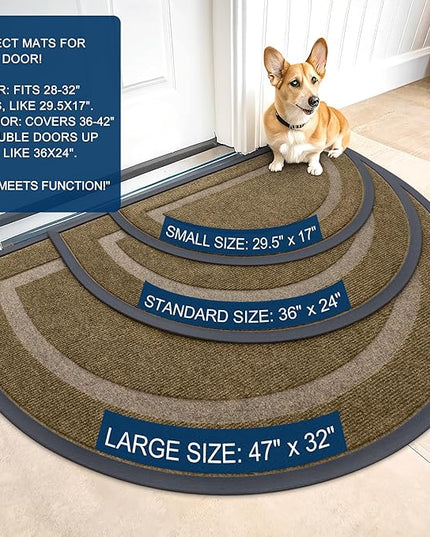 OLANLY Half Circle Door Mat Indoor Outdoor Entrance Welcome, Waterproof All-Season, All-Weather Doormat, Sturdy Natural Rubber, Low Profile, Easy Clean Patio Porch Entryway Mat, 59x35, Brown