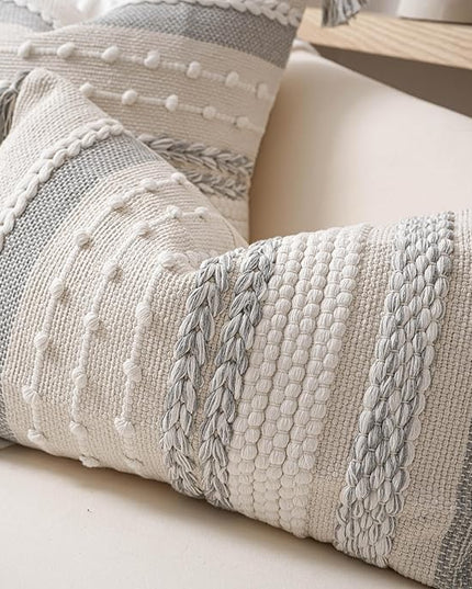 BlissBlush Gray Decorative Lumbar Pillow Cover 14x24, Grey Boho Long Body Pillow for Bed, Farmhouse Lumbar Throw Pillow for Couch, Modern Accent Textured Throw Pillowcase