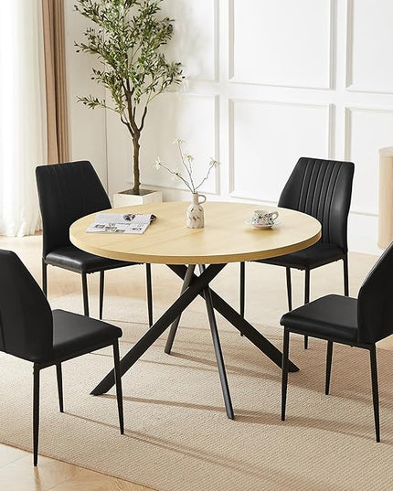 45.3 Inch Round Dining Table Set for 4, Mid Century Modern Coffee Set for Dining Room Kitchen Apartment (Cream Table + 4 Black Chairs)