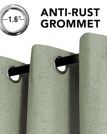 H.VERSAILTEX Linen Curtains 100% Blackout Curtains for Bedroom 45 inch Long Full Light Blocking Nature Linen Blended Window Curtains for Living Room Nickel Grommet (2 Panels, Heathered Tea)