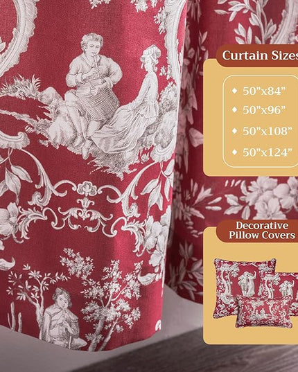 Maison d' Hermine Curtains for Living Room 100% Cotton 84 inch Length Two Panels Light Filtering Toile Curtains for Bedroom Windows with Rod and Loop Pockets Drapes (Joli Jouy Red, 50" W x 84" L)