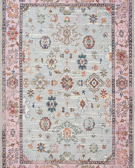 GLN Rugs Traditional Collection - Machine Washable Area Rug, Traditional Washable, Non Slip, Low Pile Chenille Rug, Living Room, Bedroom, Kitchen Rug (9'5"x12' Pink and Gray)
