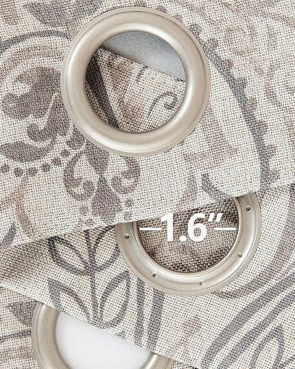 jinchan Linen Textured Curtains for Living Room Darkening 63 Inch Length, Medallion Drapes for Bedroom, Damask Pattern Window Treatments Vintage Curtain Panels, 2 Panels Grey on Greige