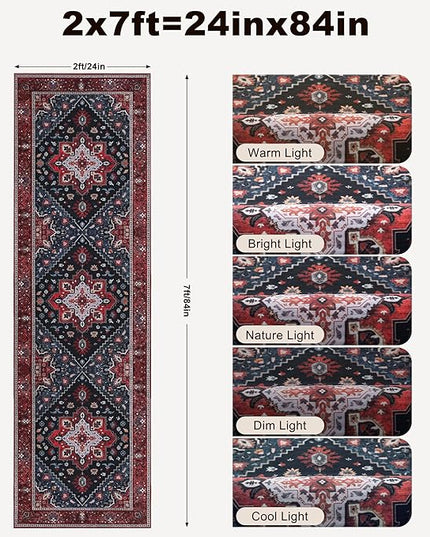 Ciicool 2x7ft Entryway Runner Rug, Washable Rug Non Slip Low Pile Pet Friendly Indoor Floor Long Carpet Hallway for Bathroom Kitchen Living Room Bedside
