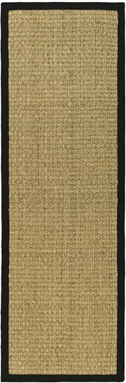 SAFAVIEH Natural Fiber Collection Runner Rug - 2'6" x 12', Natural & Black, Seagrass, Basketweave Pattern with Border (NF114C)