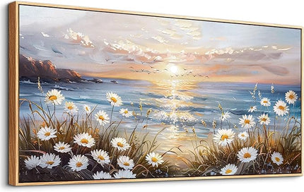PHAOHUAXM Large Wall Decor For Living Room Canvas Wall Art For Office Bedroom AestheticBlue Ocean Landscape Painting Artwork Pictures Beach Posters Ready To Hang Home Decoration 30"x60" Wood Framed